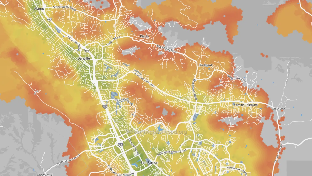 Bike Grade map of Danville, CA