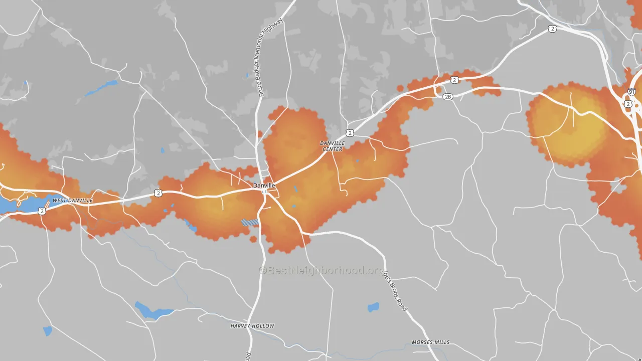 Bike Grade map of Danville Center, VT
