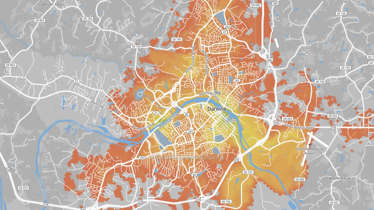 Bike Grade map of Danville City, VA