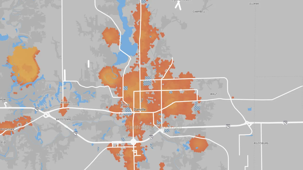 Bike Grade map of Danville, IL