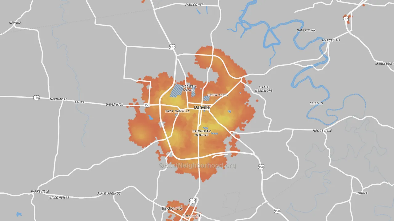 Bike Grade map of Danville, KY