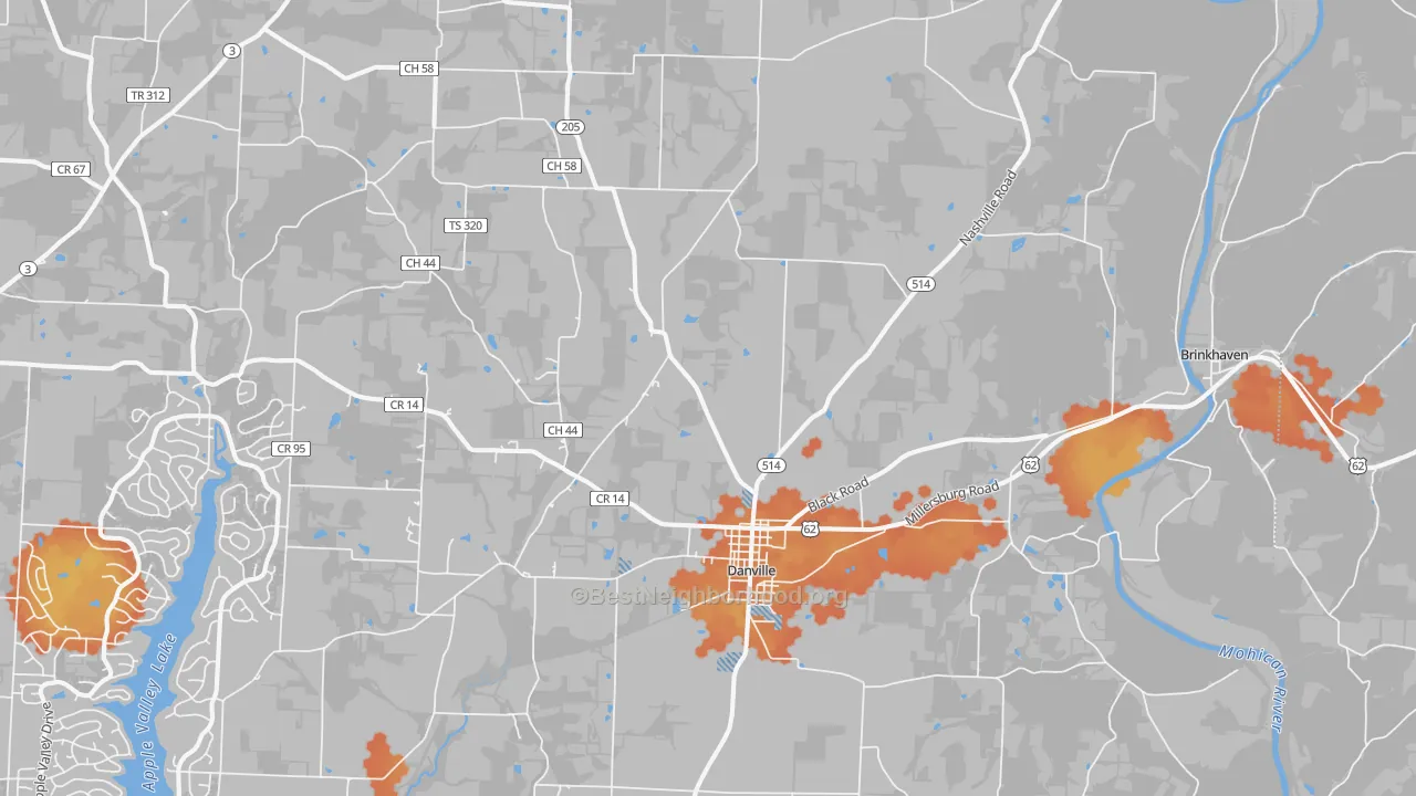 Bike Grade map of Danville, OH