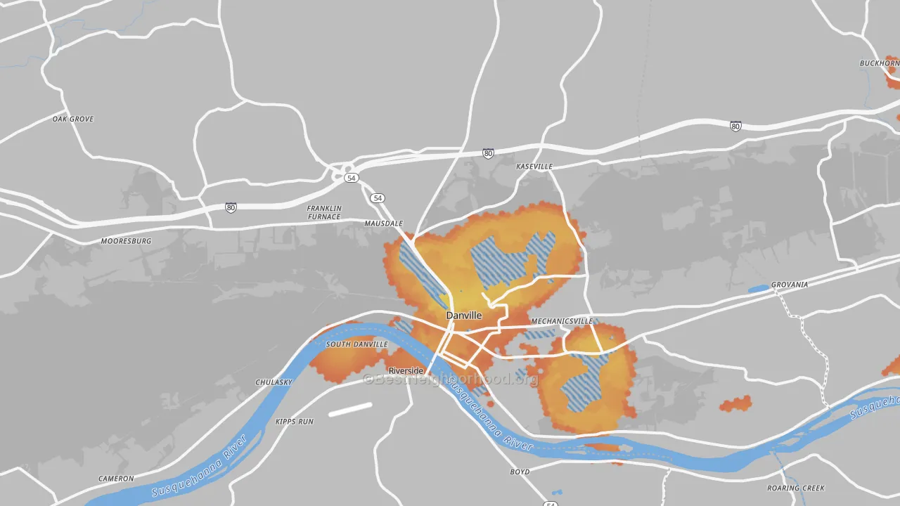 Bike Grade map of Danville, PA