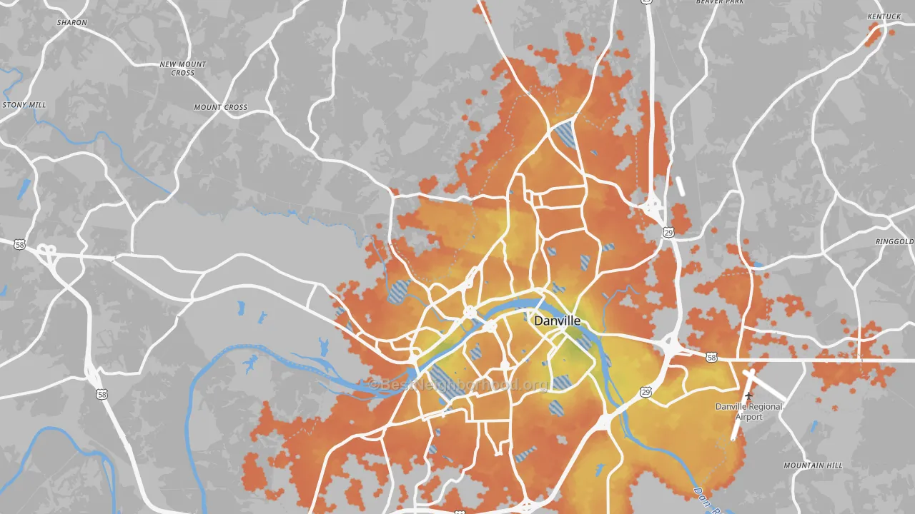 Bike Grade map of Danville, VA