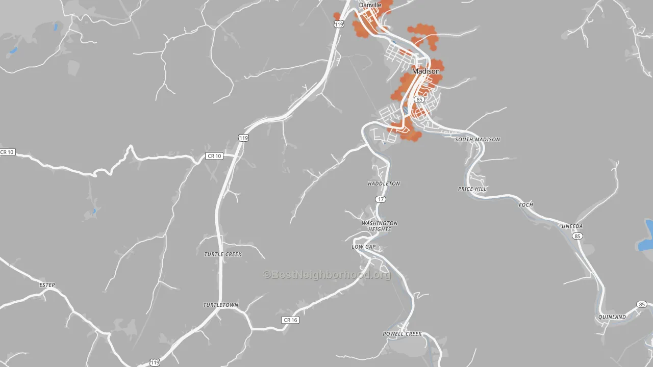 Bike Grade map of Danville, WV