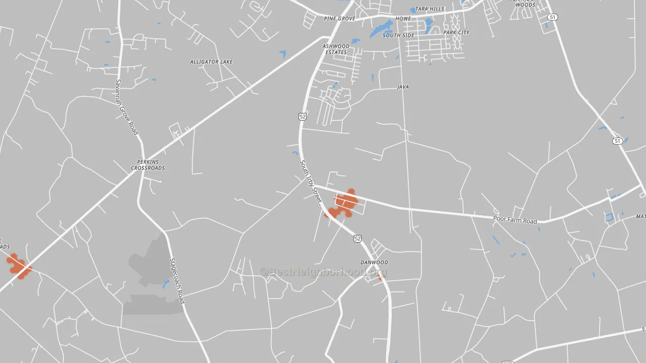 Bike Grade map of Danwood, SC