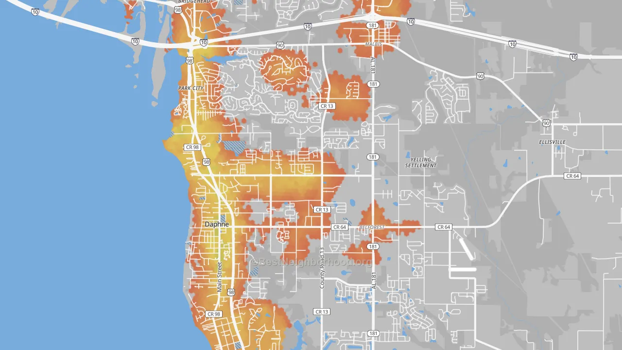 Bike Grade map of Daphne, AL