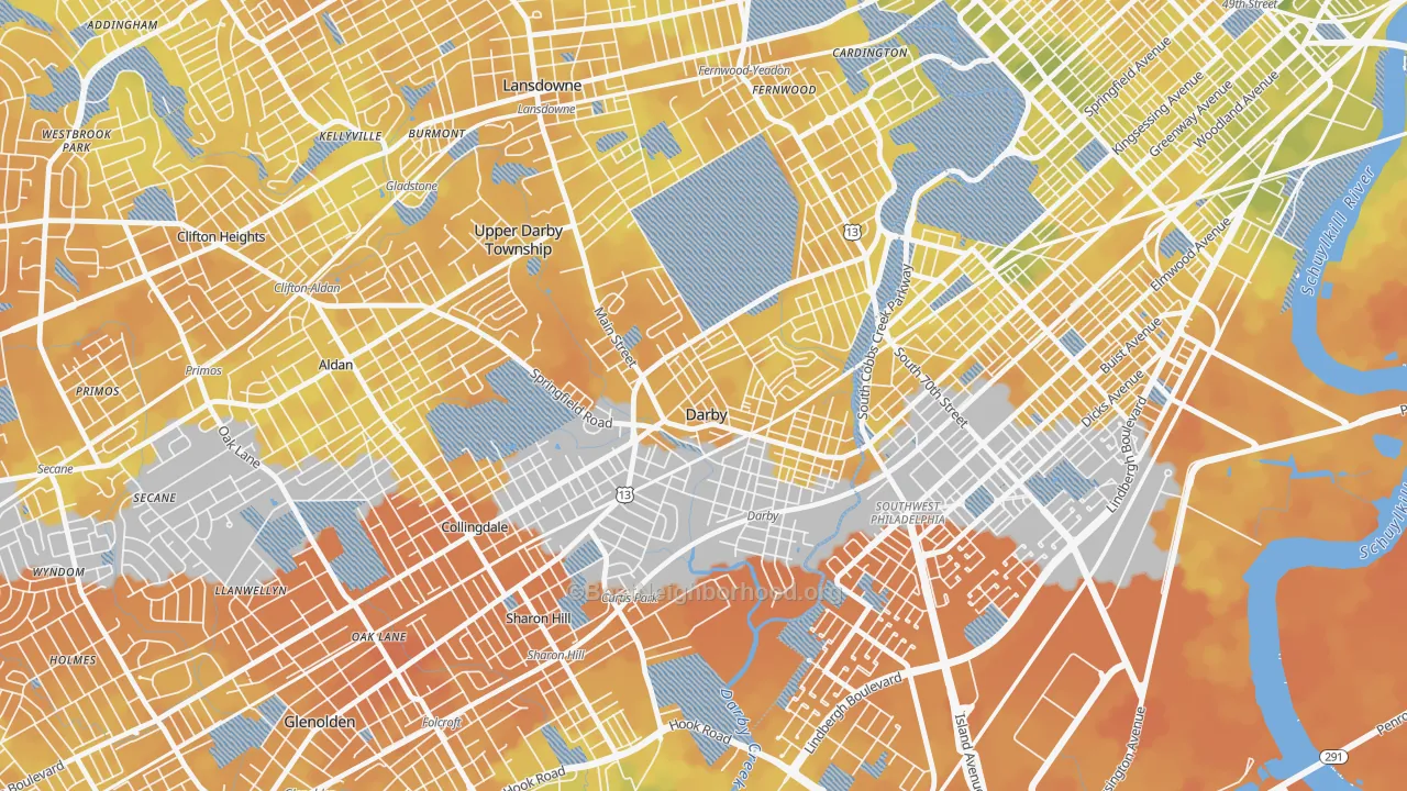 Bike Grade map of Darby, PA