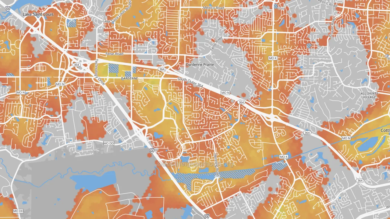 Bike Grade map of Dardenne Prairie, MO