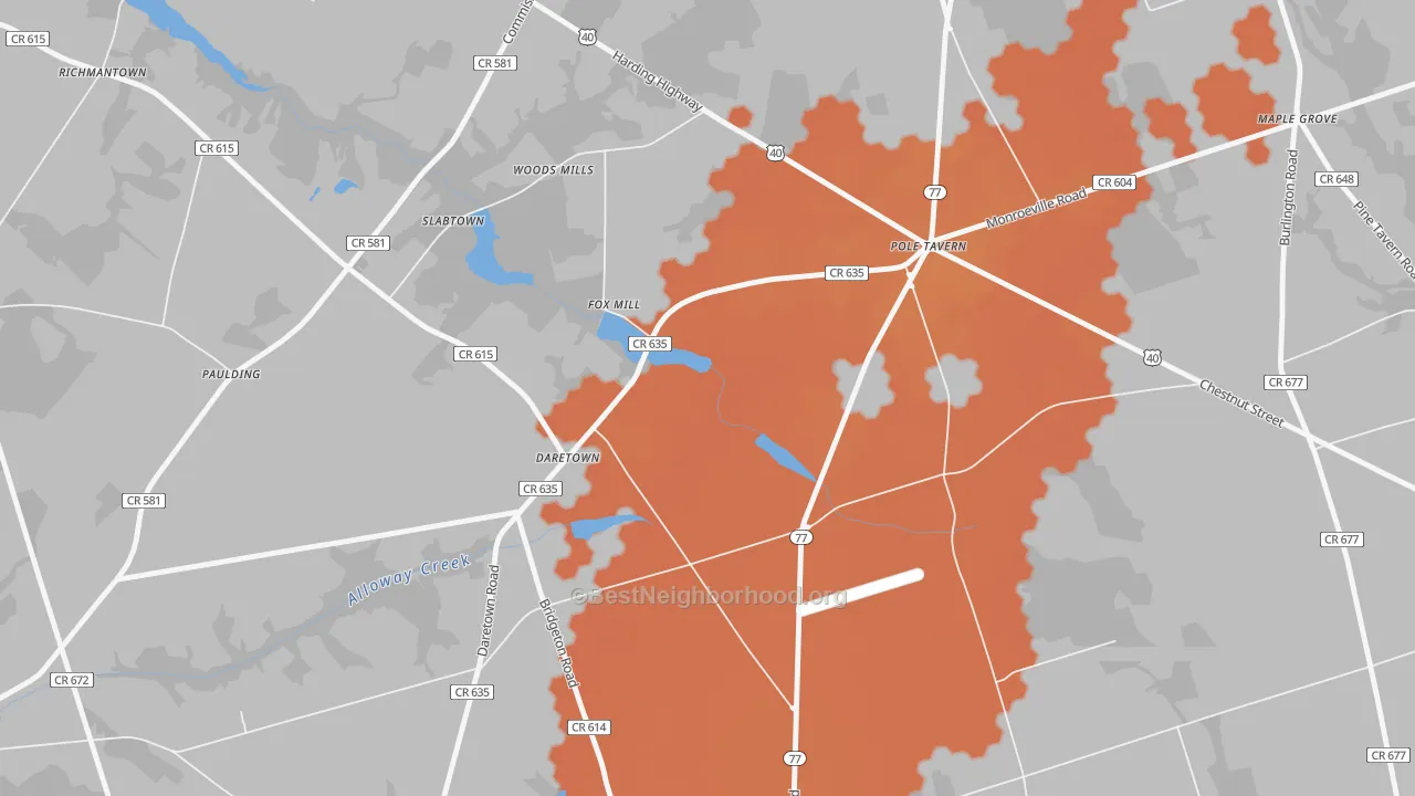 Bike Grade map of Daretown, NJ