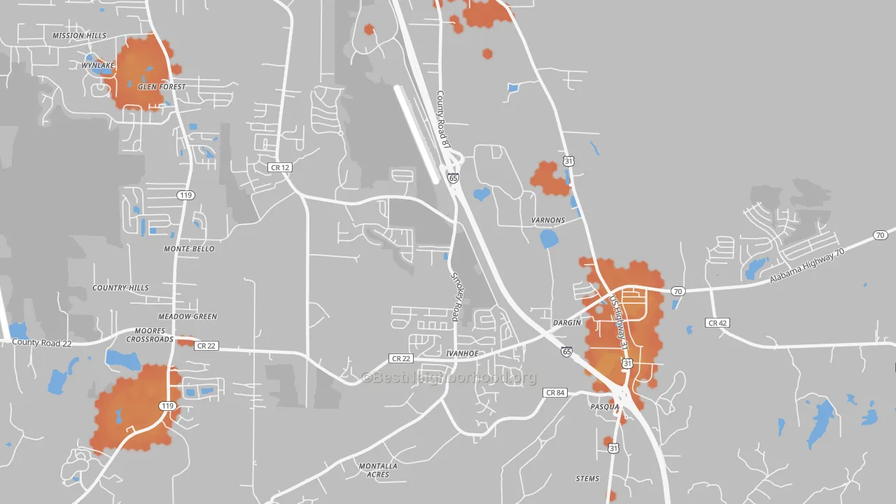 Bike Grade map of Dargin, AL
