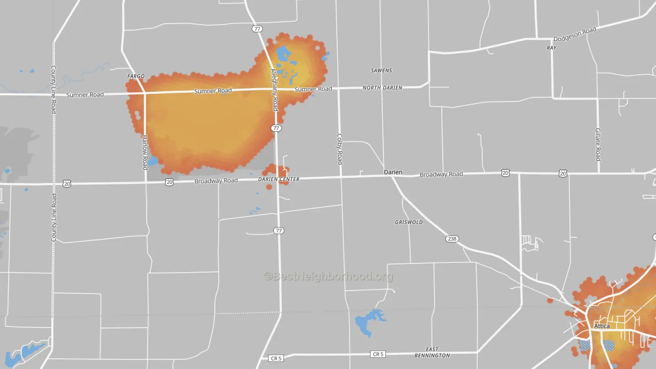 Bike Grade map of Darien Center, NY