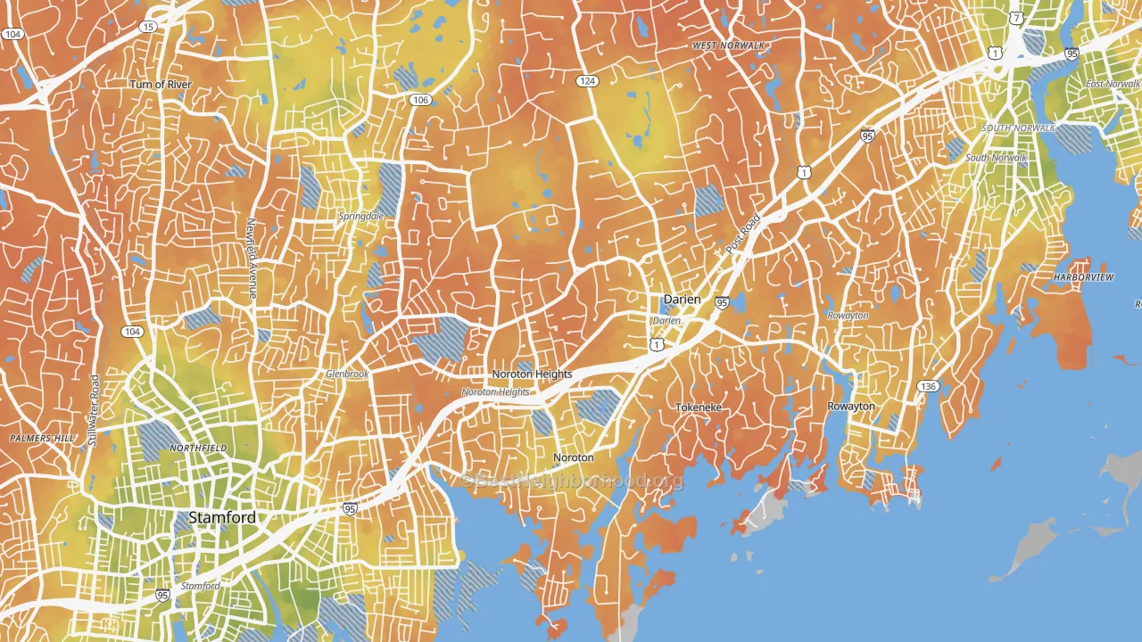 Bike Grade map of Darien, CT