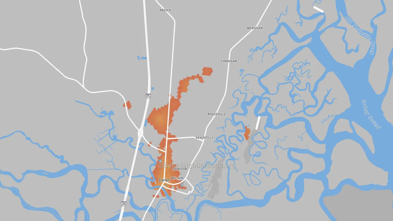 Bike Grade map of Darien, GA