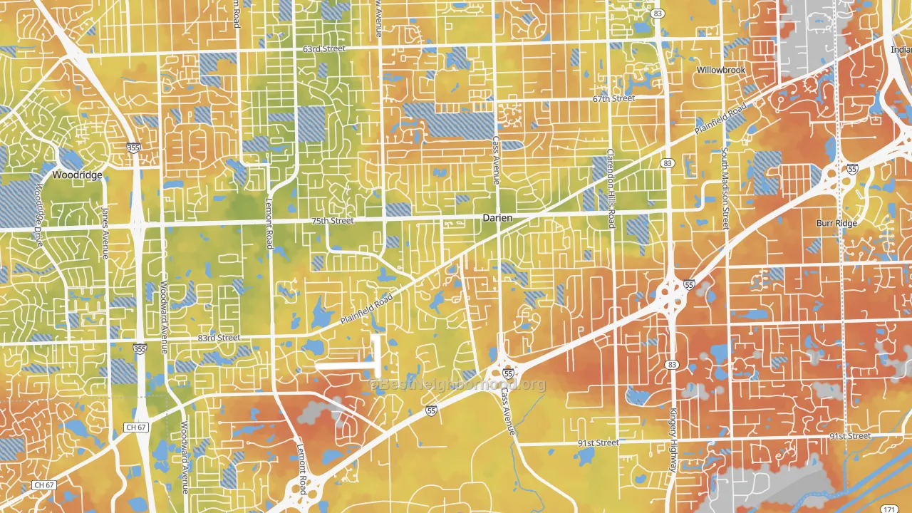 Bike Grade map of Darien, IL