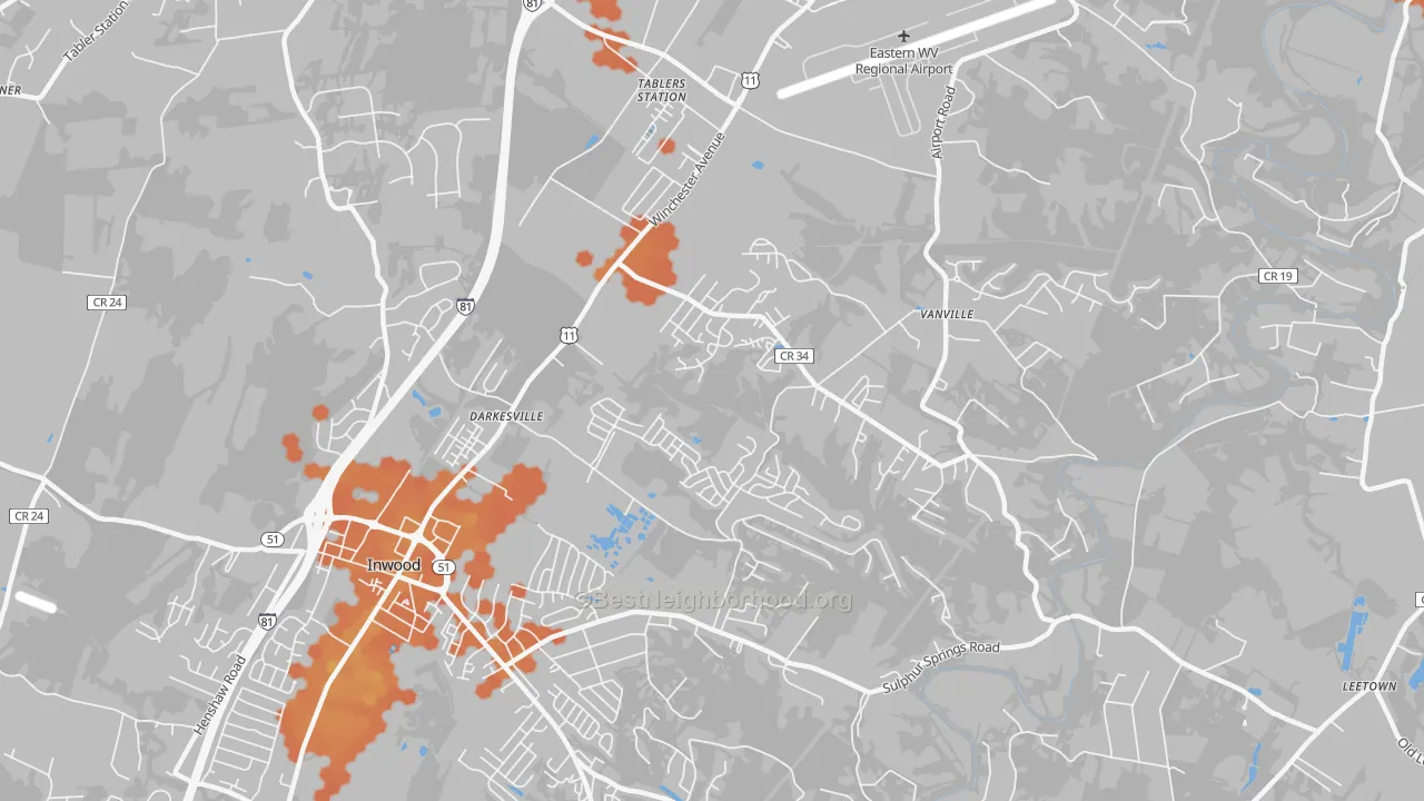 Bike Grade map of Darkesville, Inwood, WV