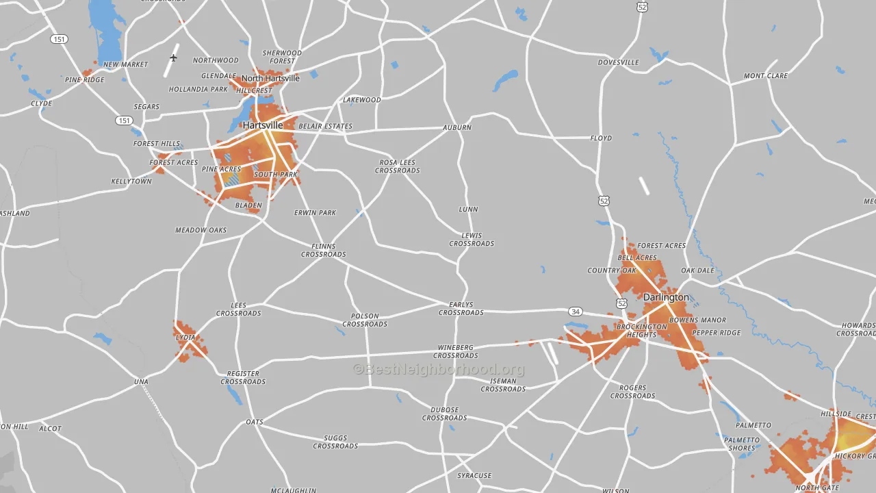 Bike Grade map of Darlington County, SC