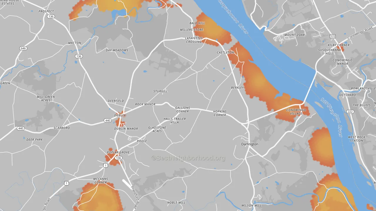Bike Grade map of Darlington, MD