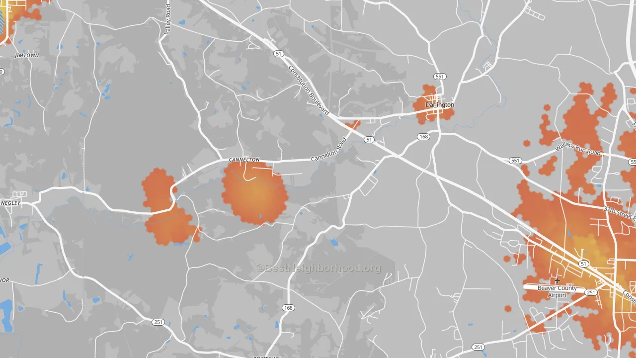 Bike Grade map of Darlington, PA