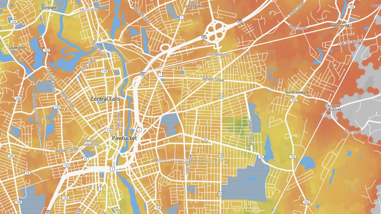Bike Grade map of Darlington, Pawtucket, RI