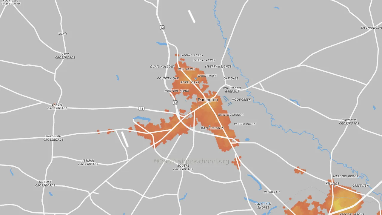Bike Grade map of Darlington, SC
