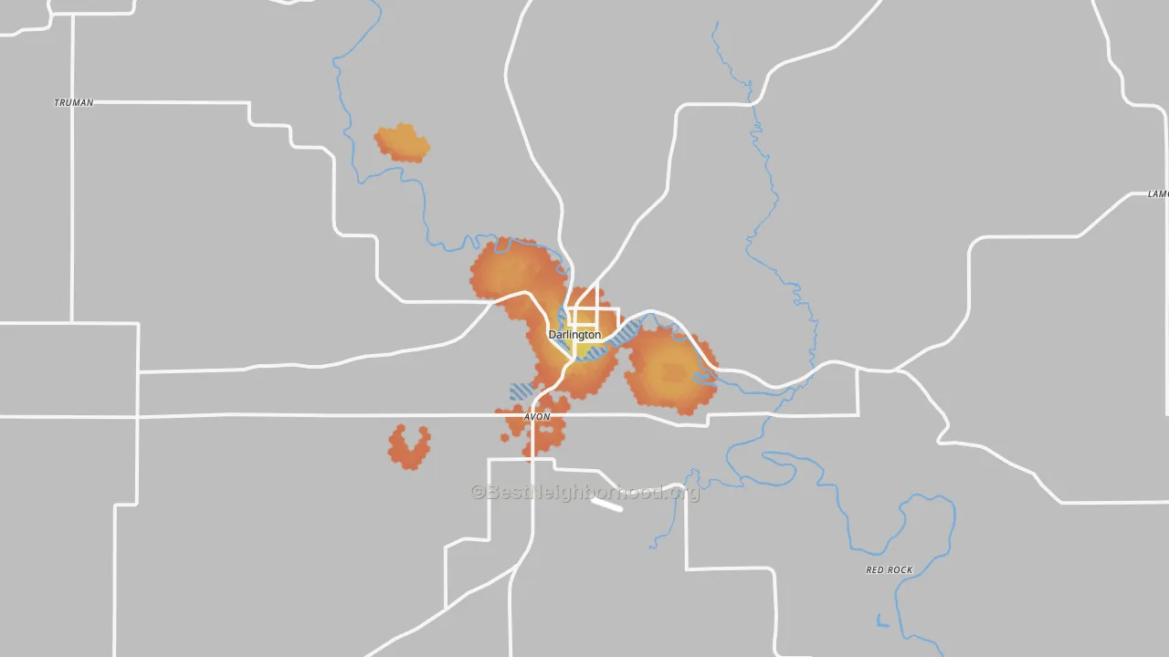 Bike Grade map of Darlington, WI