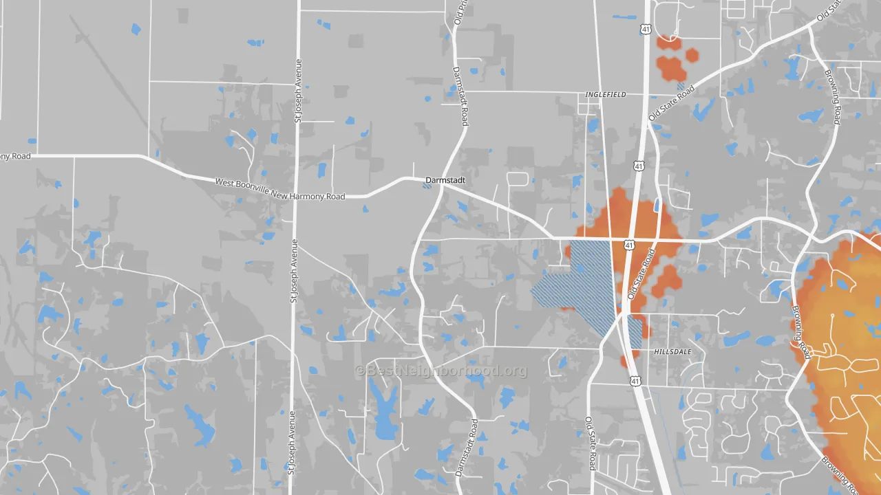 Bike Grade map of Darmstadt, IN