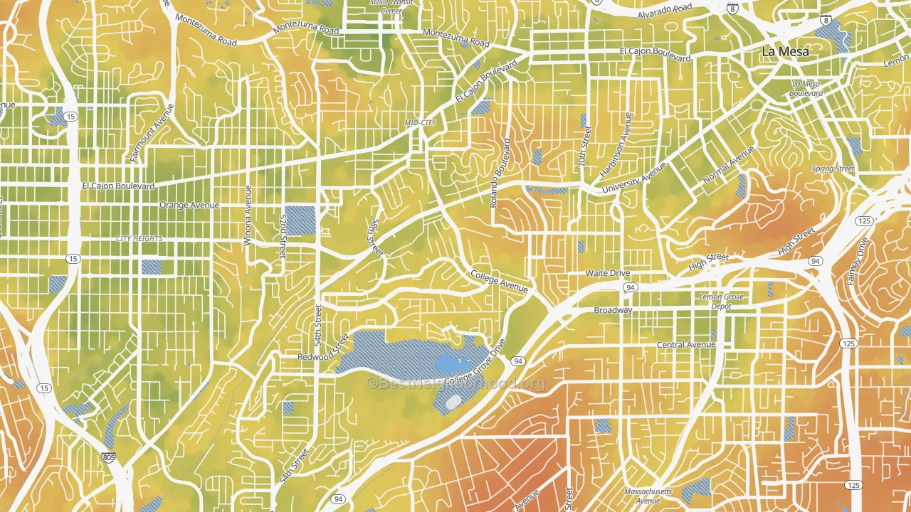 Bike Grade map of Darnall, San Diego, CA