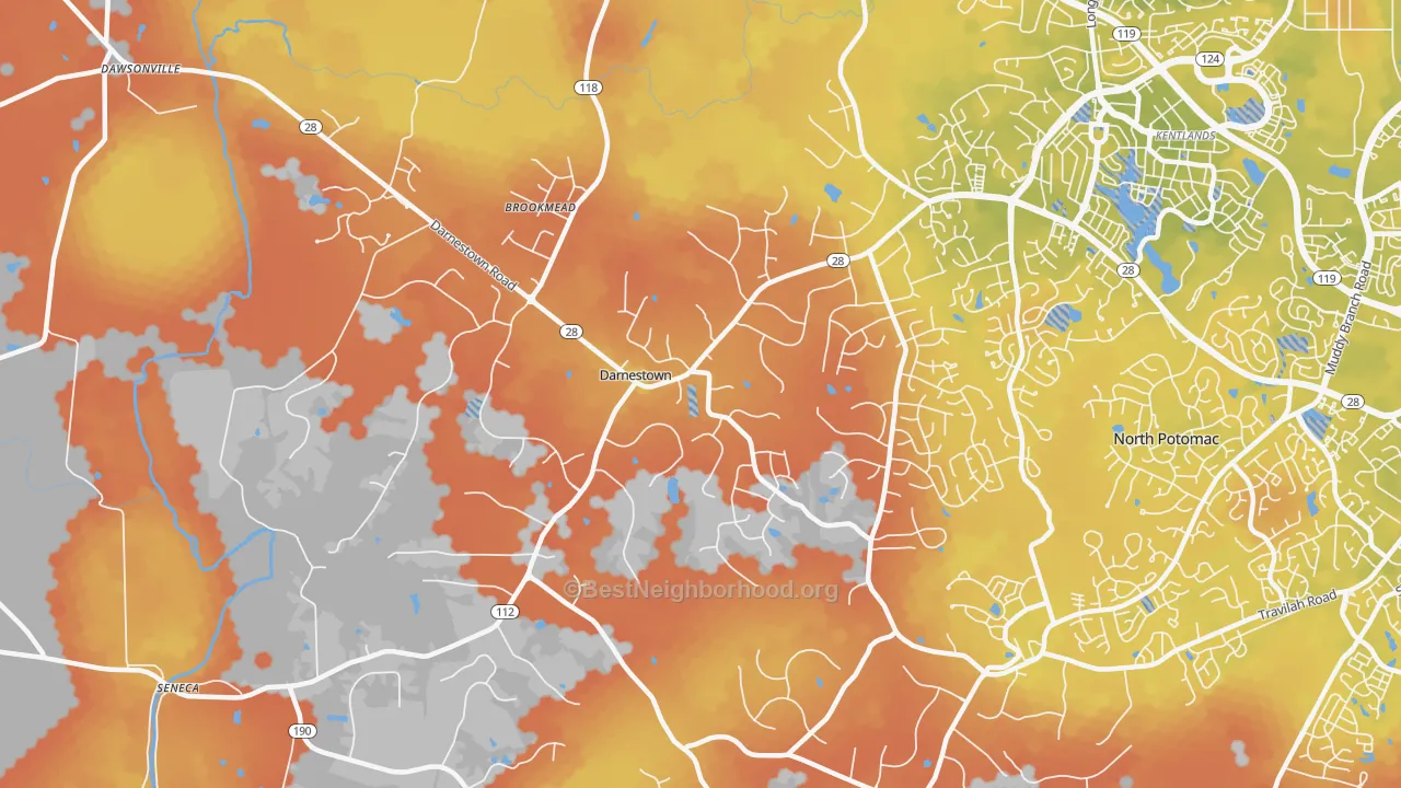 Bike Grade map of Darnestown, Gaithersburg, MD