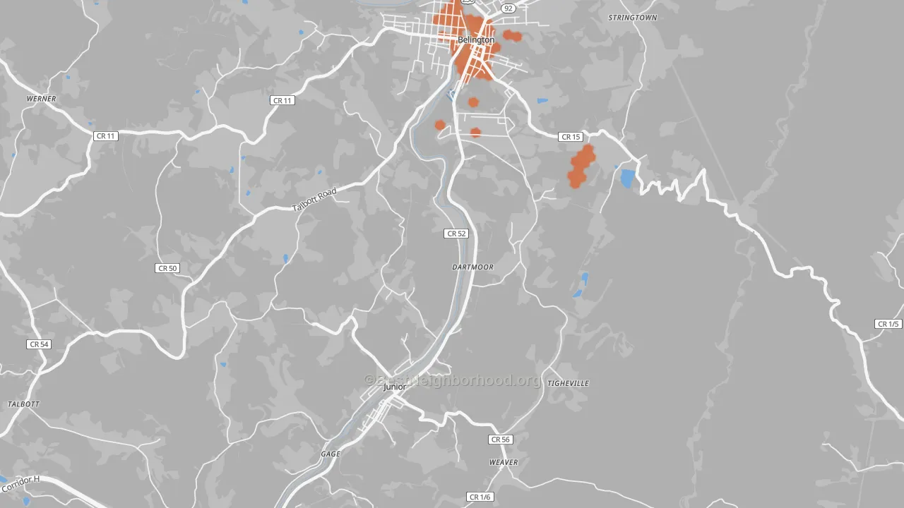 Bike Grade map of Dartmoor, WV