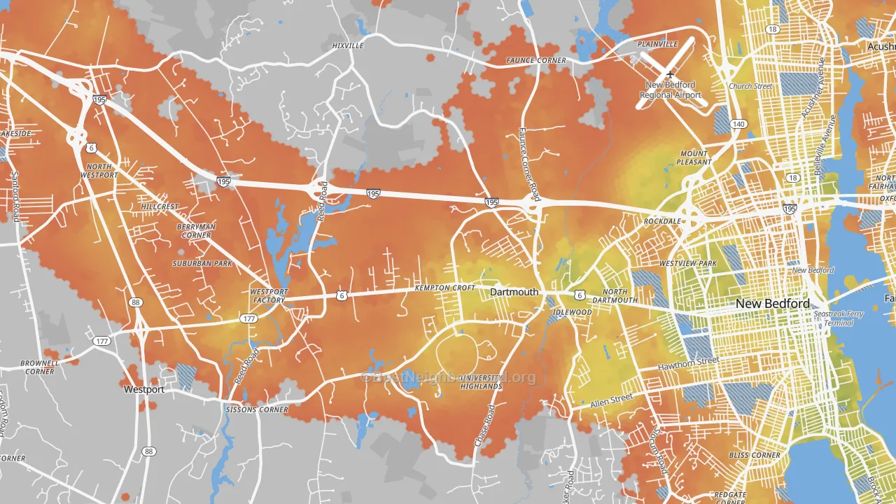 Bike Grade map of Dartmouth, MA
