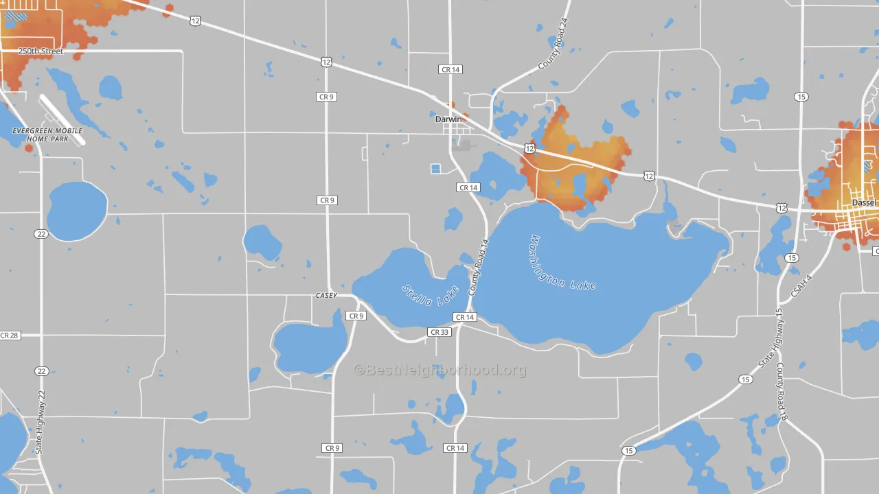 Bike Grade map of Darwin, MN