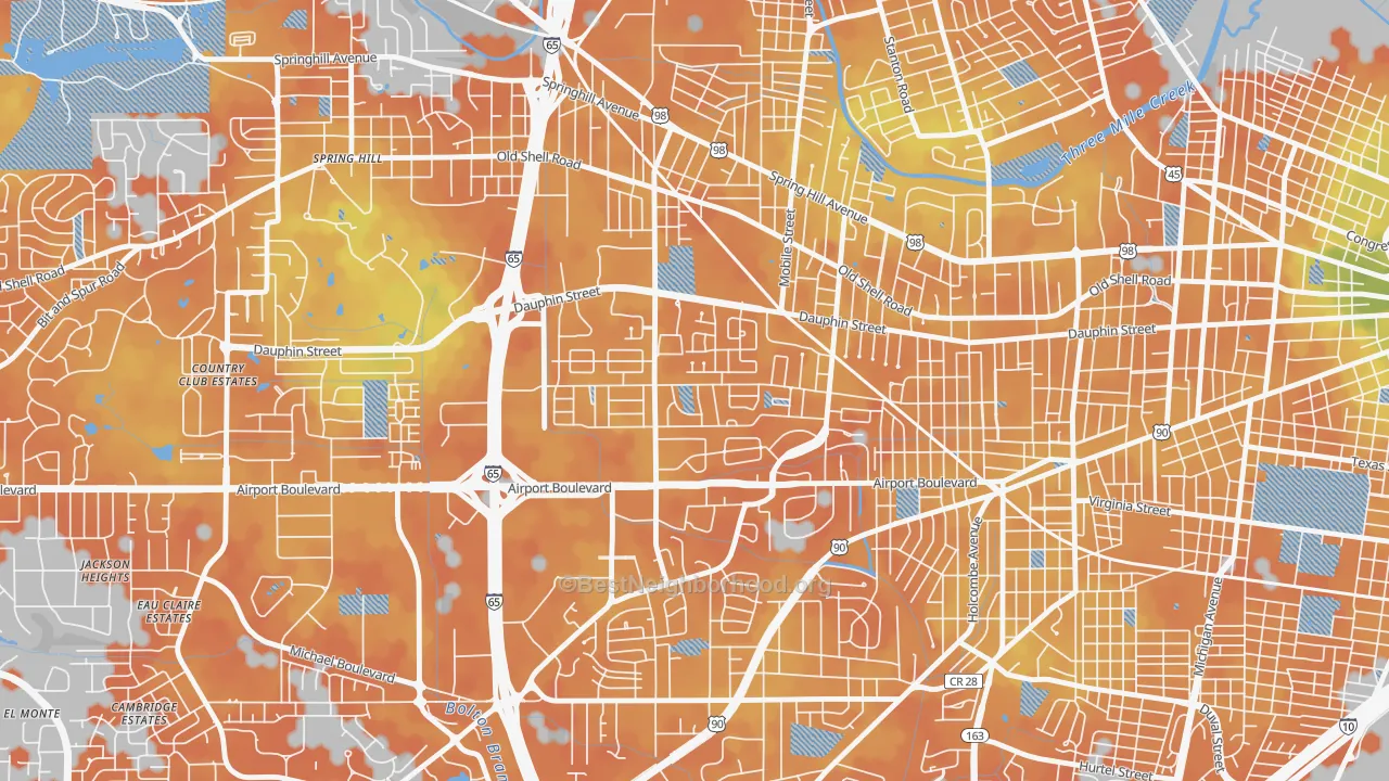 Bike Grade map of Dauphin Acres, Mobile, AL