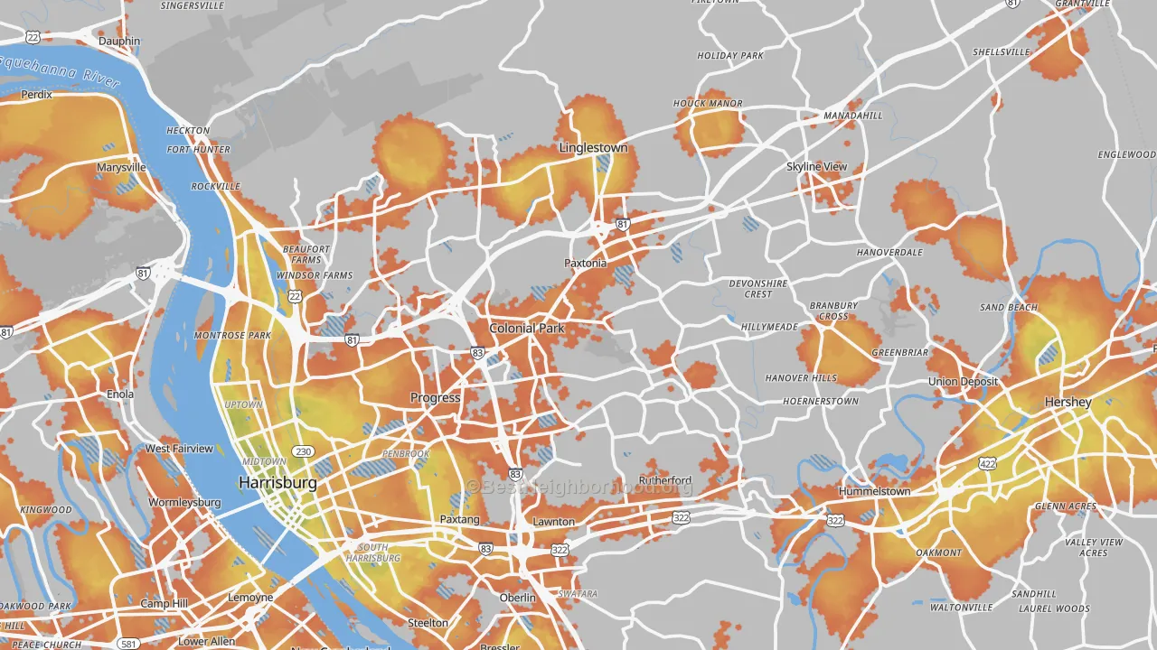 Bike Grade map of Dauphin County, PA