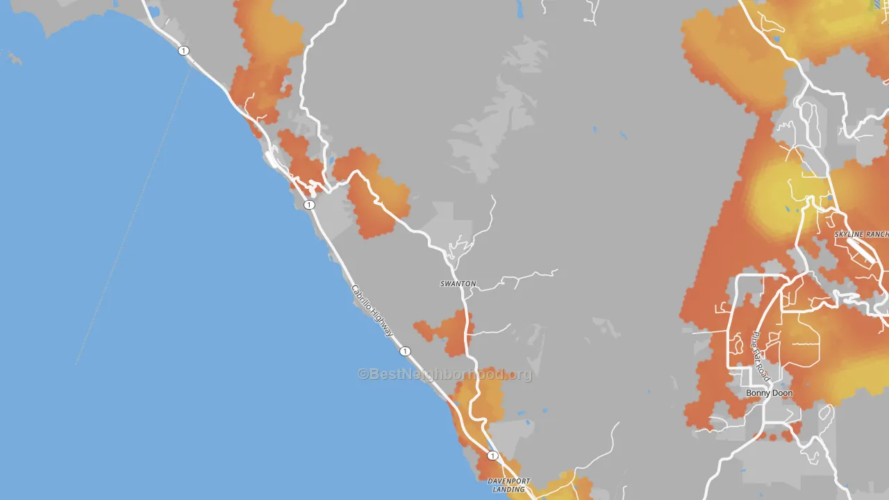 Bike Grade map of Davenport, CA