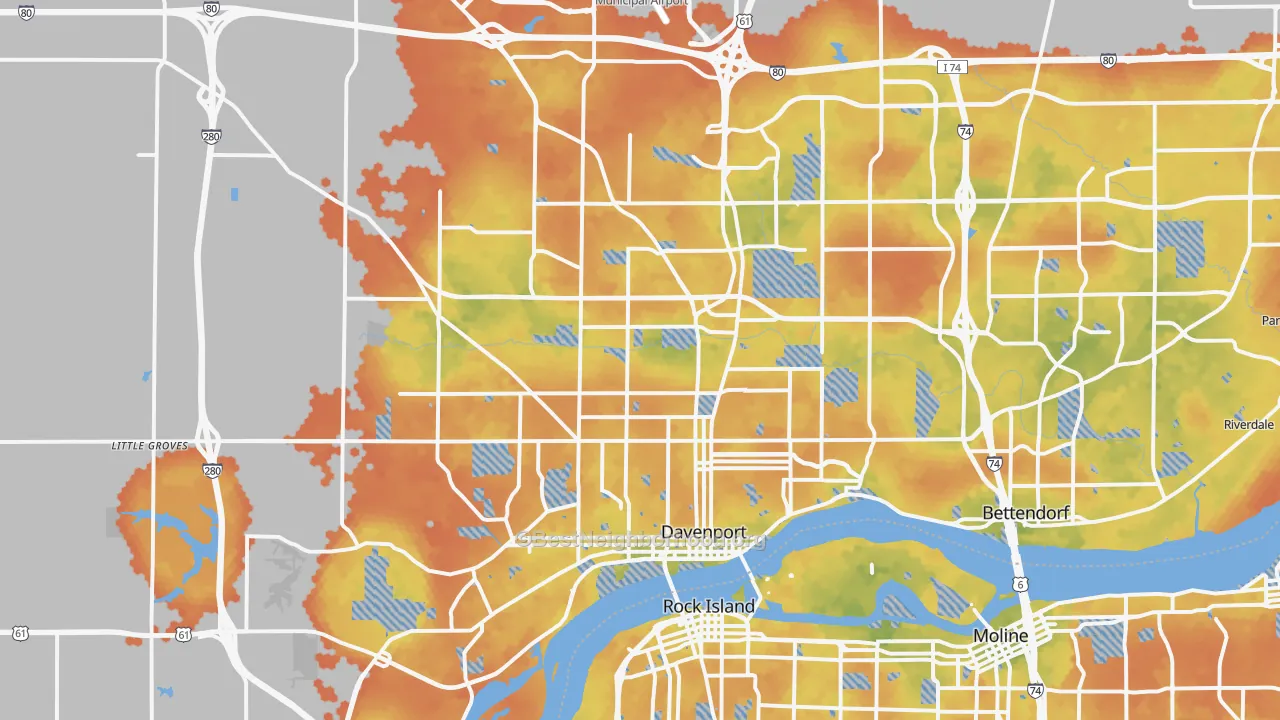 Bike Grade map of Davenport, IA