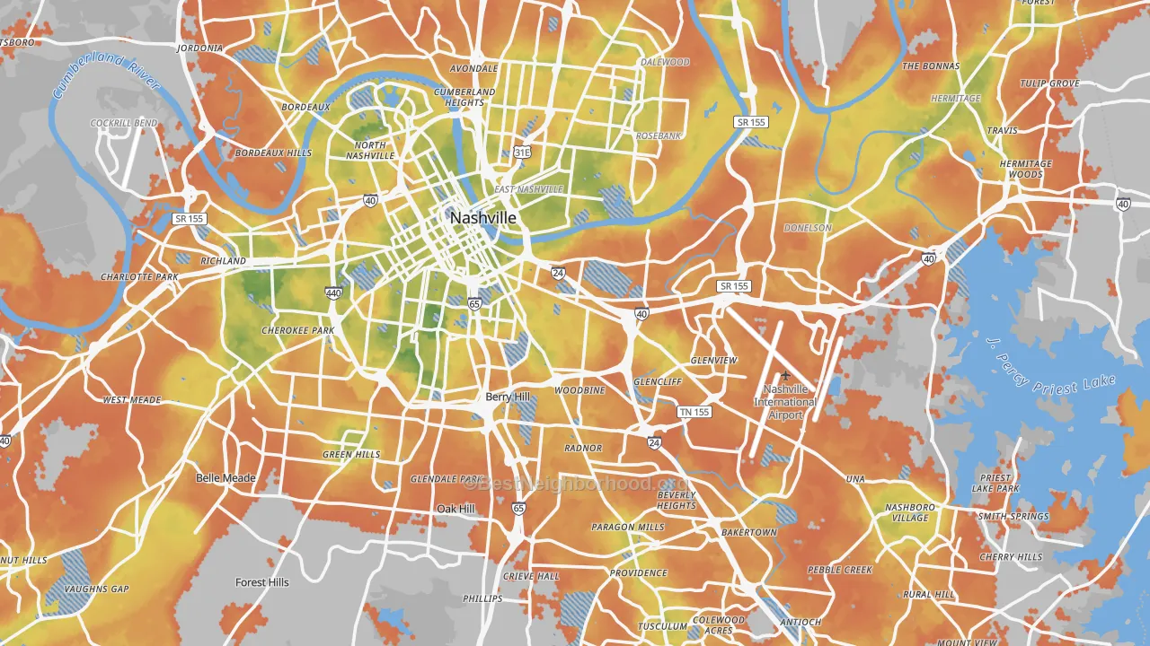 Bike Grade map of Davidson County, TN