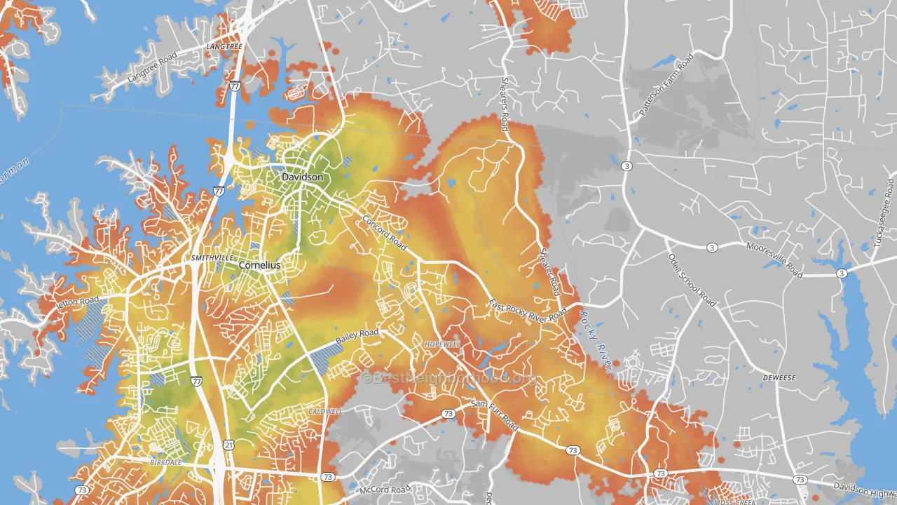 Bike Grade map of Davidson, NC