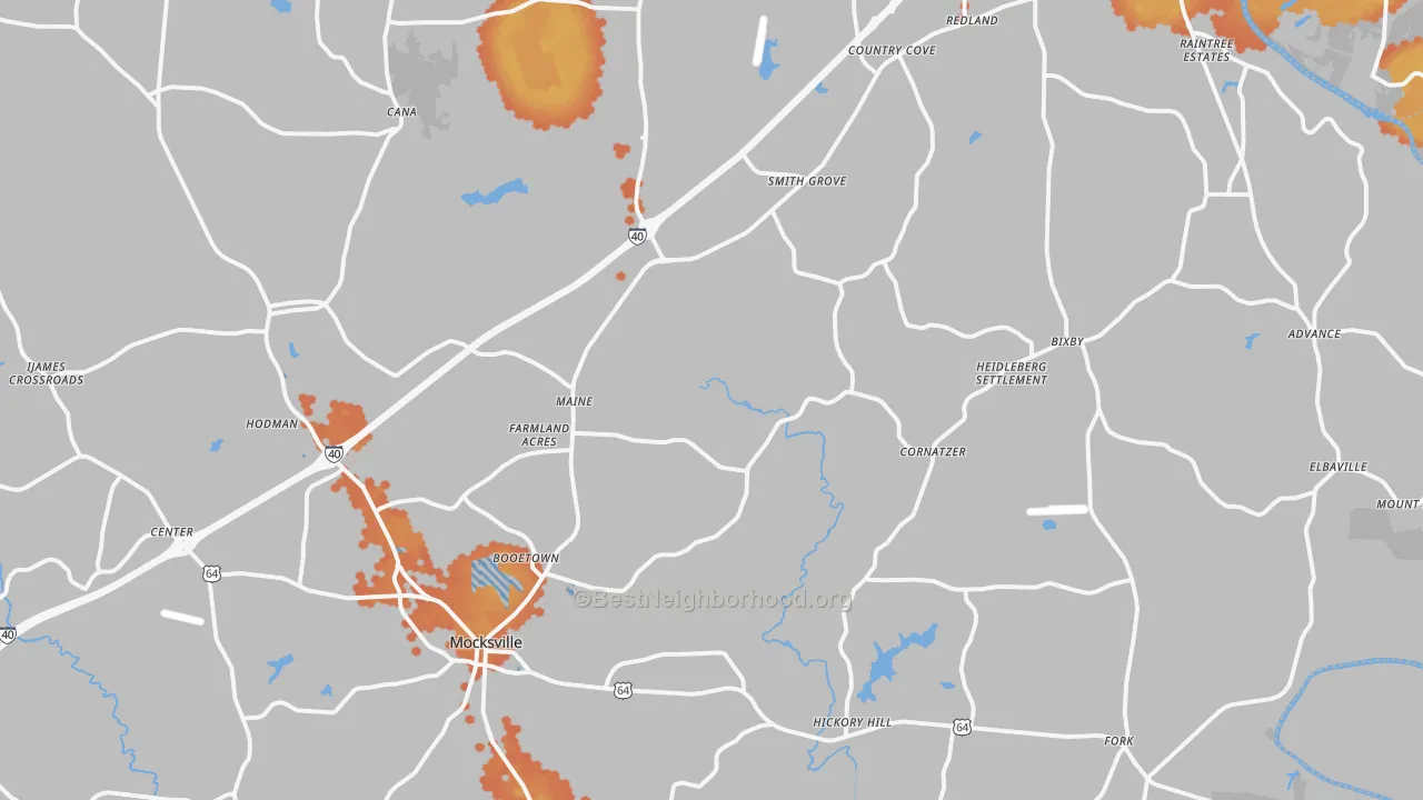 Bike Grade map of Davie County, NC