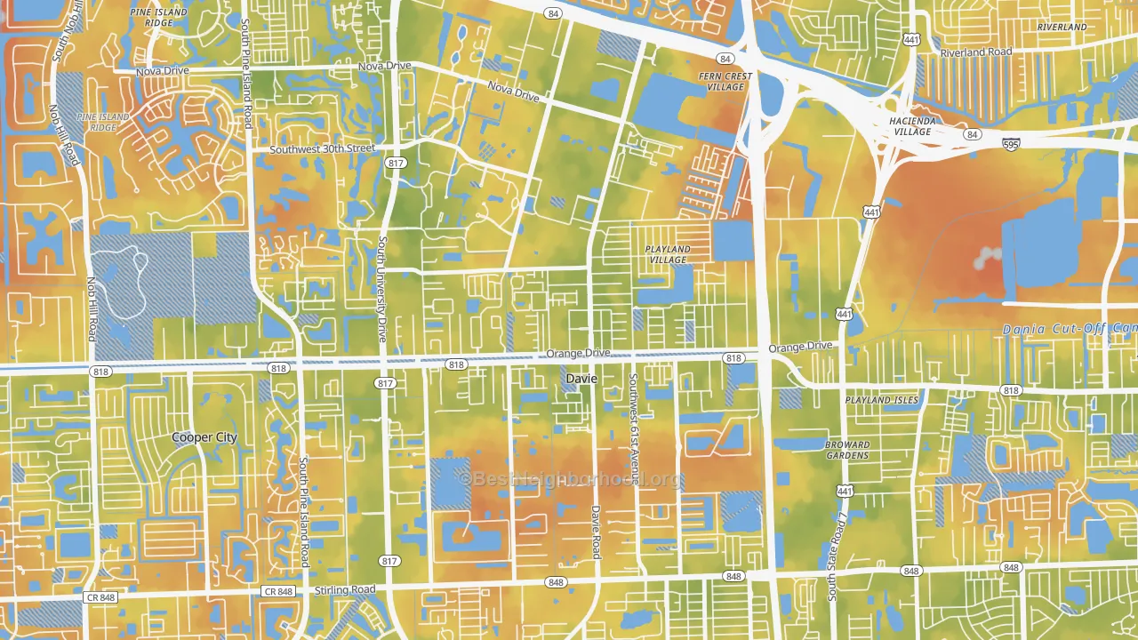Bike Grade map of Davie Heights, Davie, FL