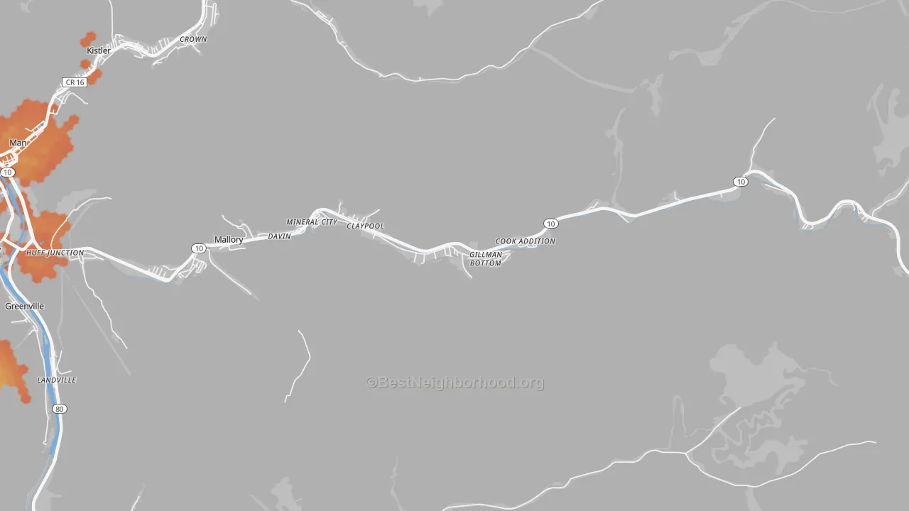 Bike Grade map of Davin, WV