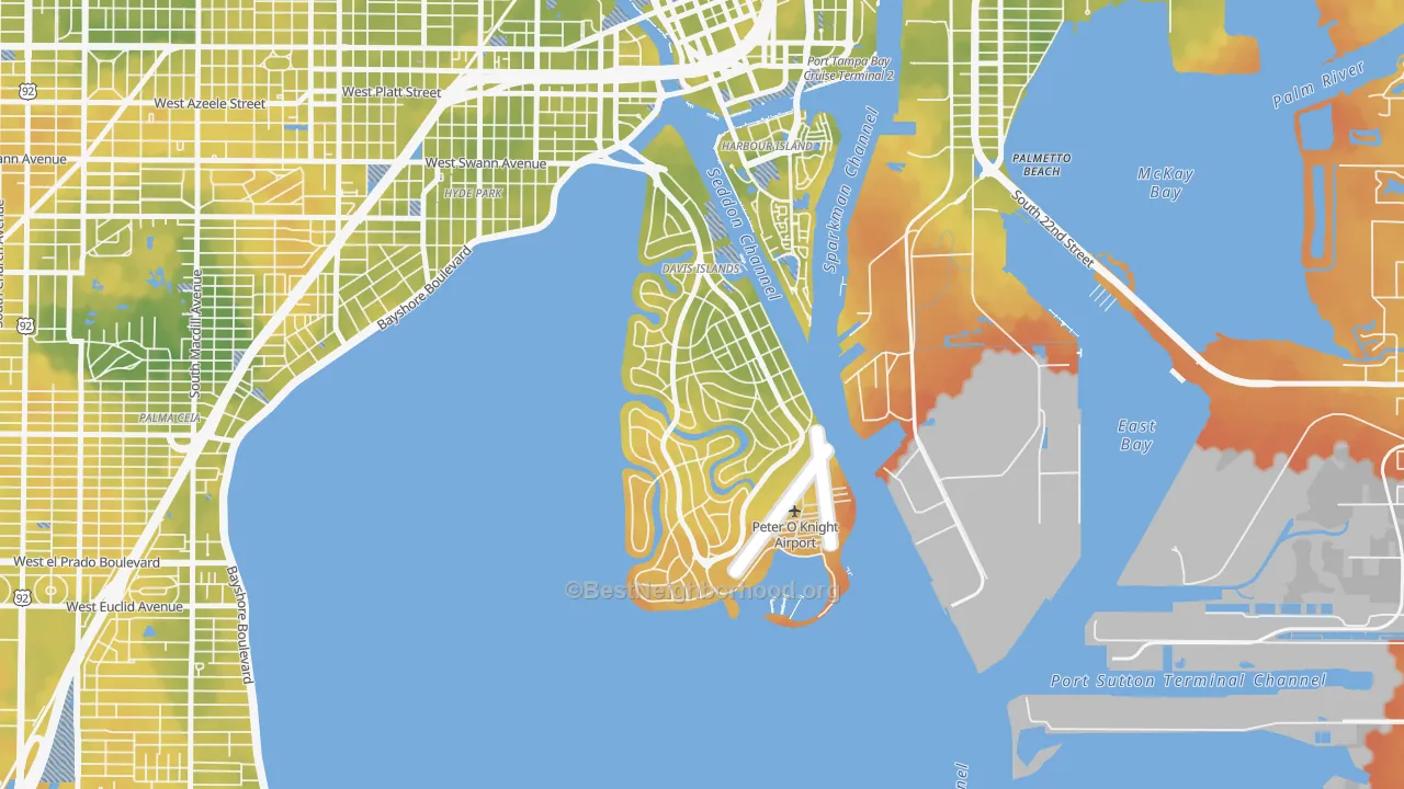 Bike Grade map of Davis Island, Tampa, FL