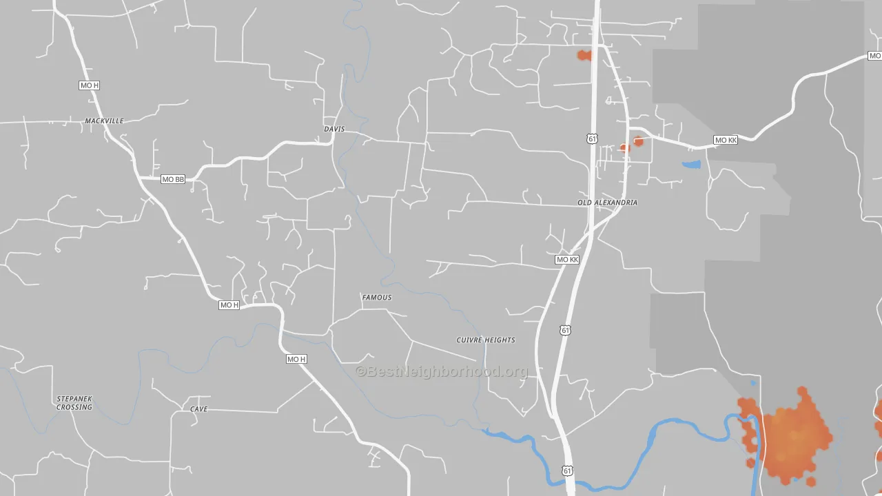 Bike Grade map of Davis, MO