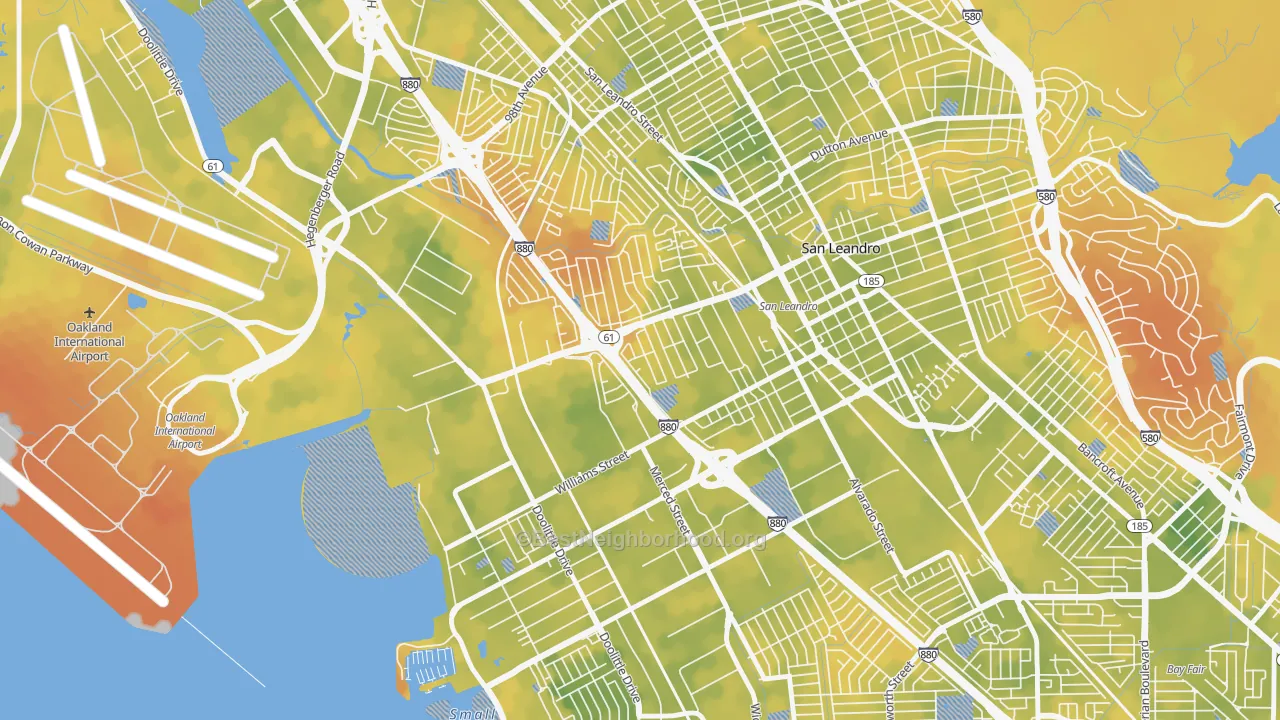 Bike Grade map of Davis Tract, San Leandro, CA