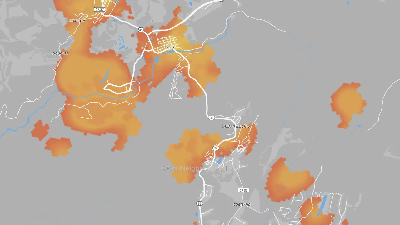 Bike Grade map of Davis, WV
