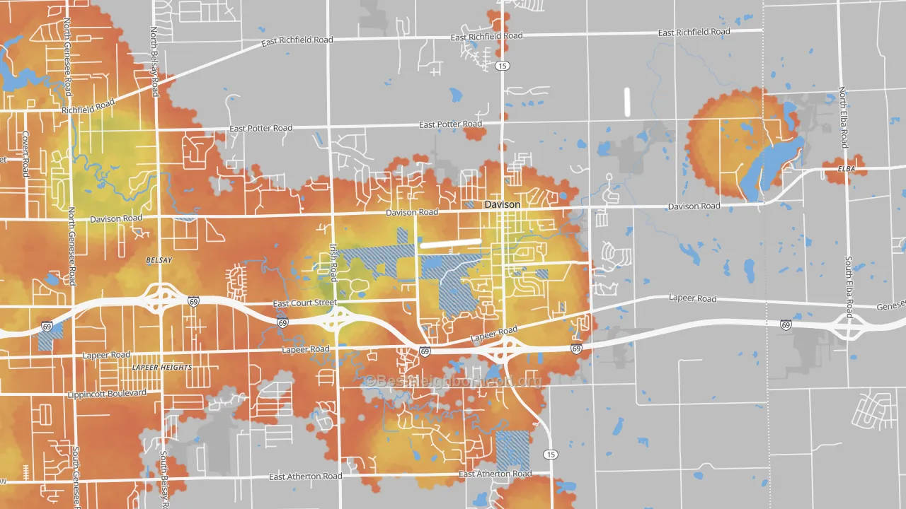 Bike Grade map of Davison, MI