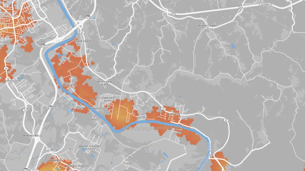 Bike Grade map of Davisville, WV