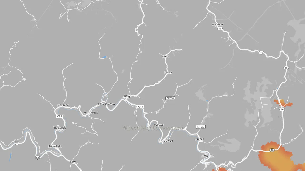 Bike Grade map of Davy, WV