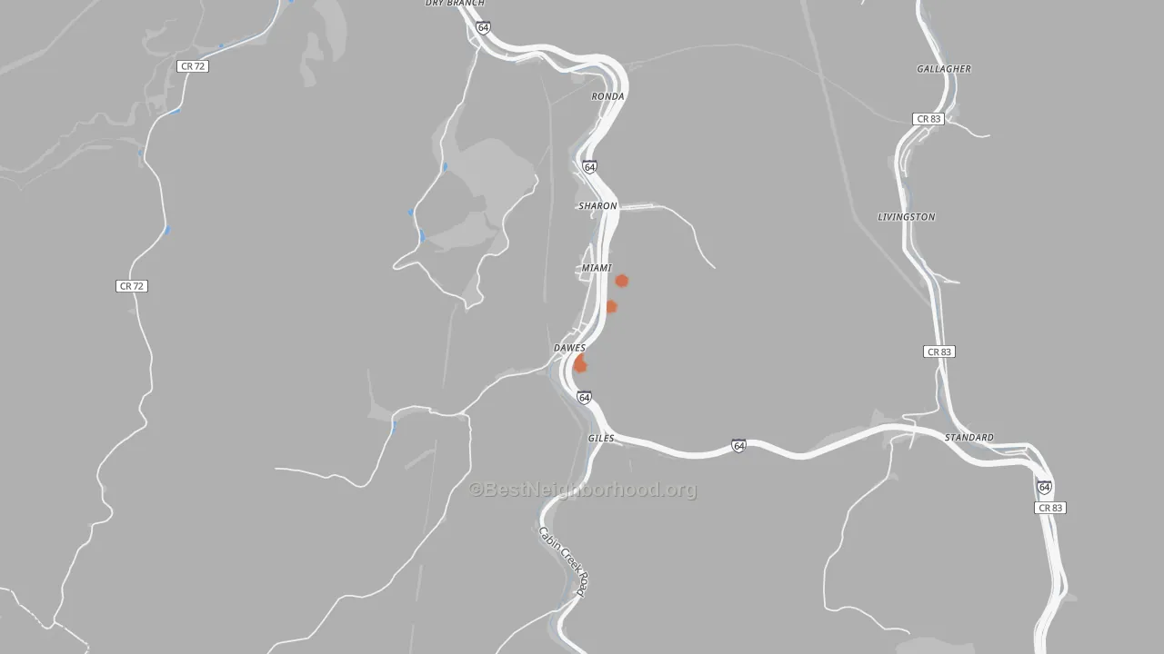 Bike Grade map of Dawes, WV