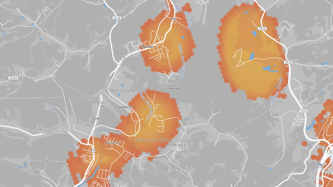 Bike Grade map of Dawmont, WV